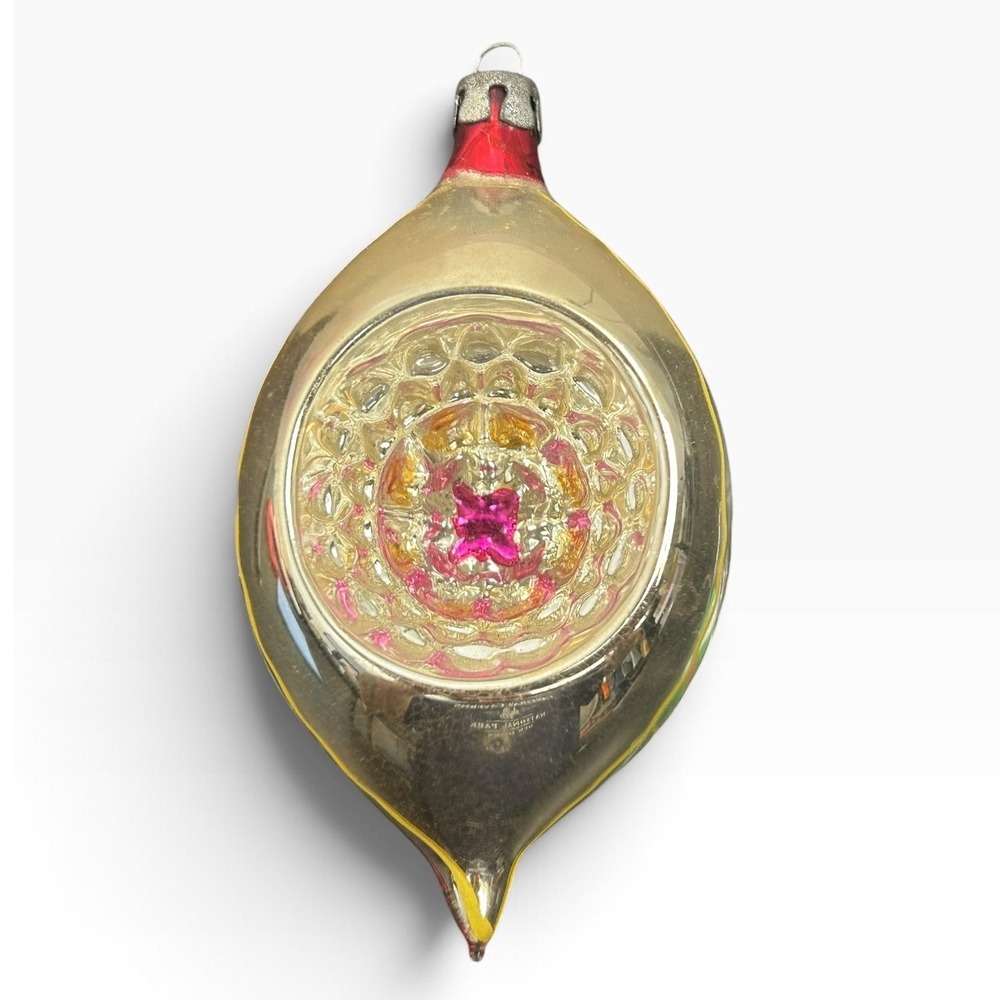 Vintage Poland Mercury Glass Teardrop Indent Reflector Christmas Ornament 3.5in